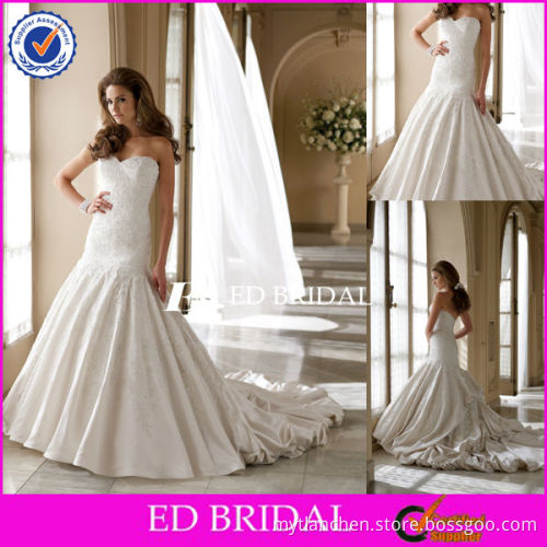XL022 Latest Design Sweetheart Neckline Sweep Train Backless Satin Wedding Dresses